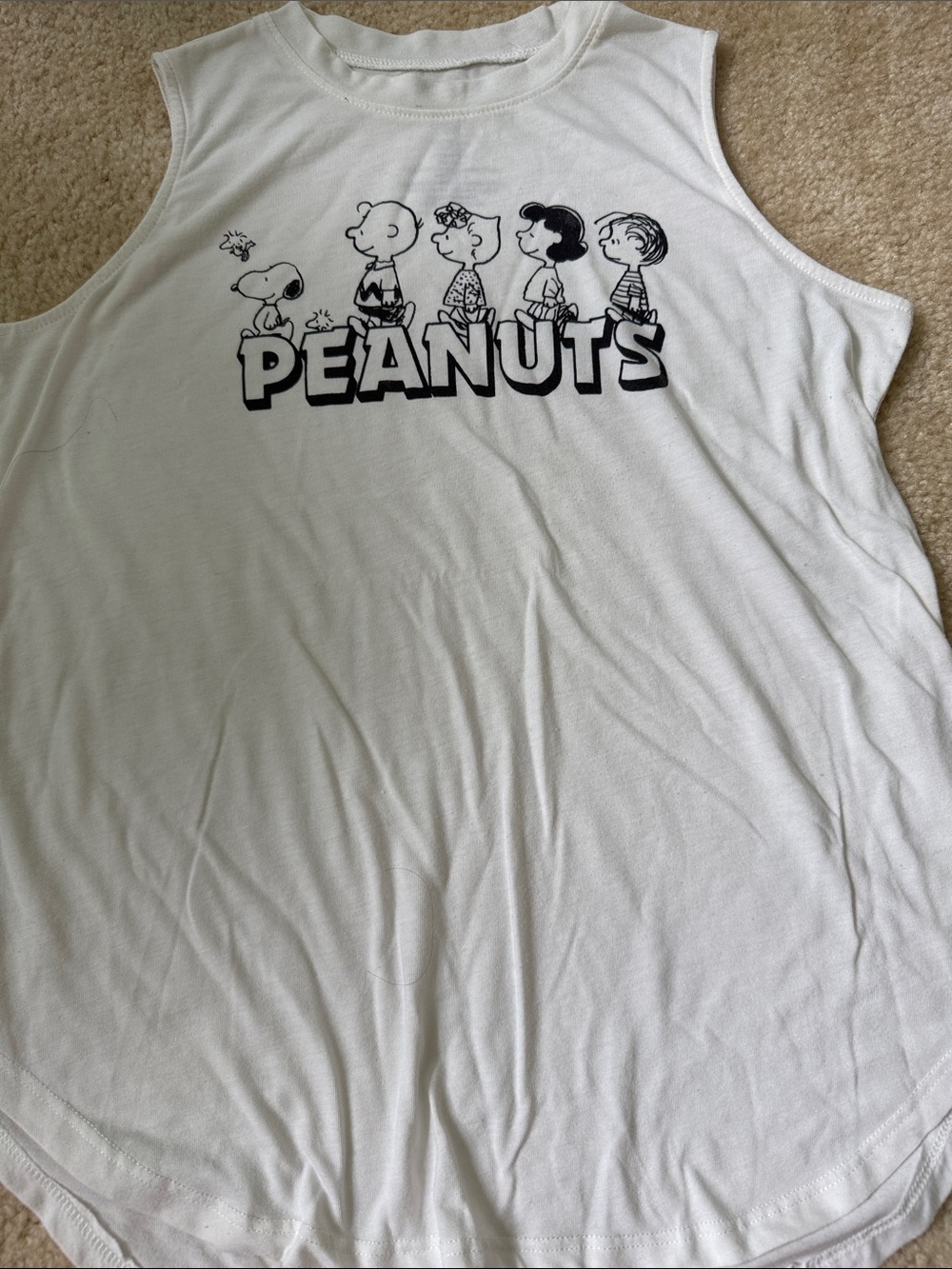 Peanuts White Graphic Tank Top with Black Character Print size M 100% cotton